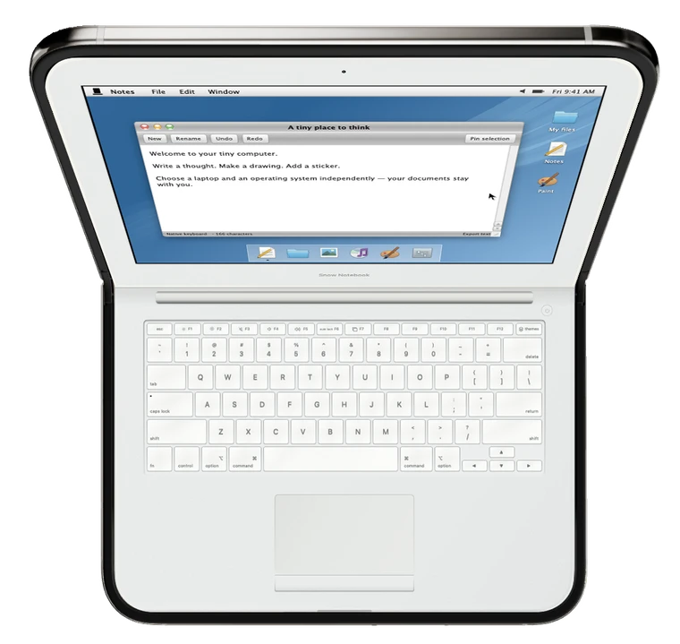 Snow Notebook open on iPhone Duo, with its desktop and keyboard.