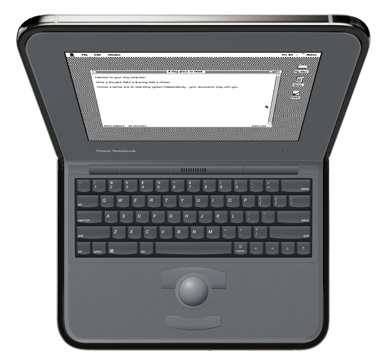 Power Notebook open on iPhone Duo, with its desktop and keyboard.