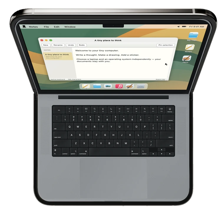 Studio Pro open on iPhone Duo, with its desktop and keyboard.