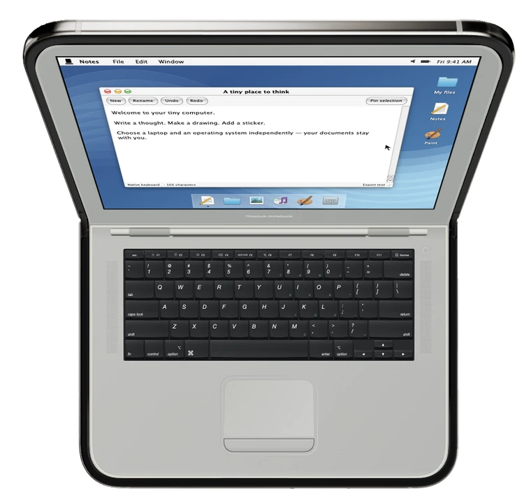 Titanium Notebook open on iPhone Duo, with its desktop and keyboard.